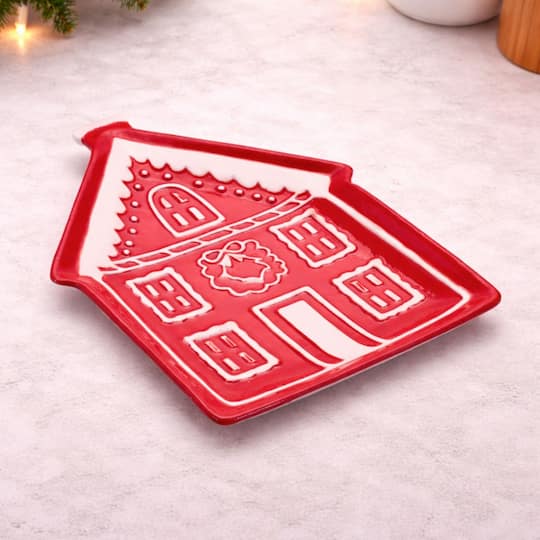 Melrose 8.5" Red Gingerbread House Ceramic Plates, 4ct.